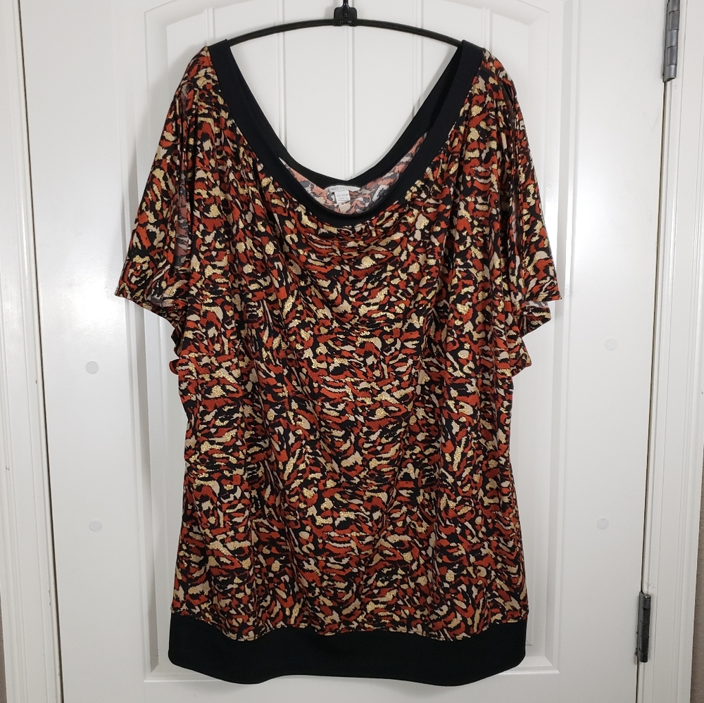 CATO Cold Shoulder Bateau Neck Gold Camo
